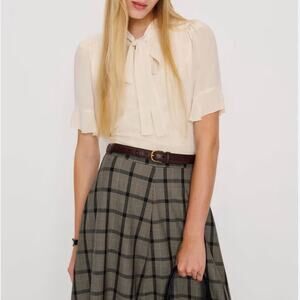 Reformation x Nara Smith Cloud Egg Tie Neck Blouse in Fior Di Latte 16